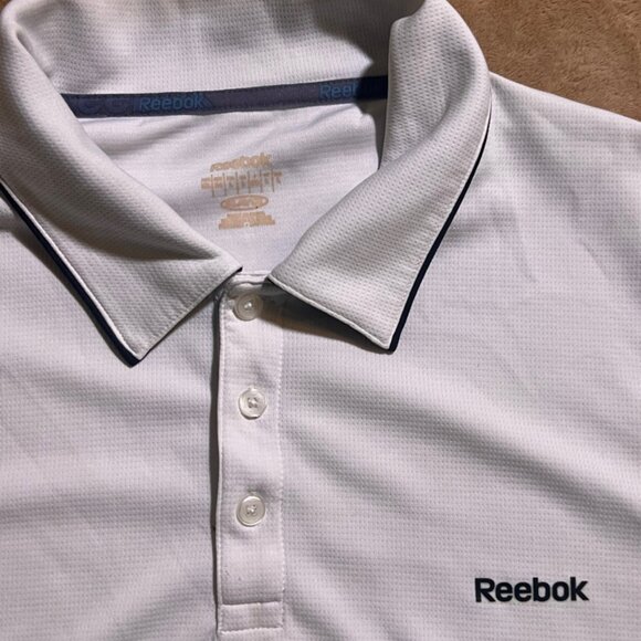 Reebok Men Large Play Dry White Black Golf‎ Short Sleeve 3 Button Polo Shirt (W) - Picture 2 of 8